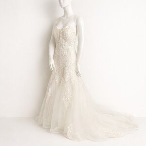 Lace Mermaid Wedding Dress Ivory Strapless Corset Bridal Gown Train US 4-8 NWOT